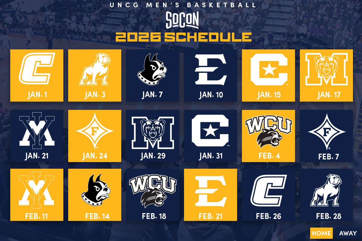 UNCG Basketball (@uncgbasketball) on Twitter photo SAVE THE DATES‼️
The 2026 <a href="/SoConSports/">The Southern Conference</a> 🏀schedule is here!
📅 go.uncg.edu/t0vzbn
Stay tuned for the remainder of the schedule, times & locations.
Purchase season tickets 🎟️ am.ticketmaster.com/uncg/
#letsgoG SAVE THE DATES‼️
The 2026 <a href="/SoConSports/">The Southern Conference</a> 🏀schedule is here!
📅 go.uncg.edu/t0vzbn
Stay tuned for the remainder of the schedule, times & locations.
Purchase season tickets 🎟️ am.ticketmaster.com/uncg/
#letsgoG