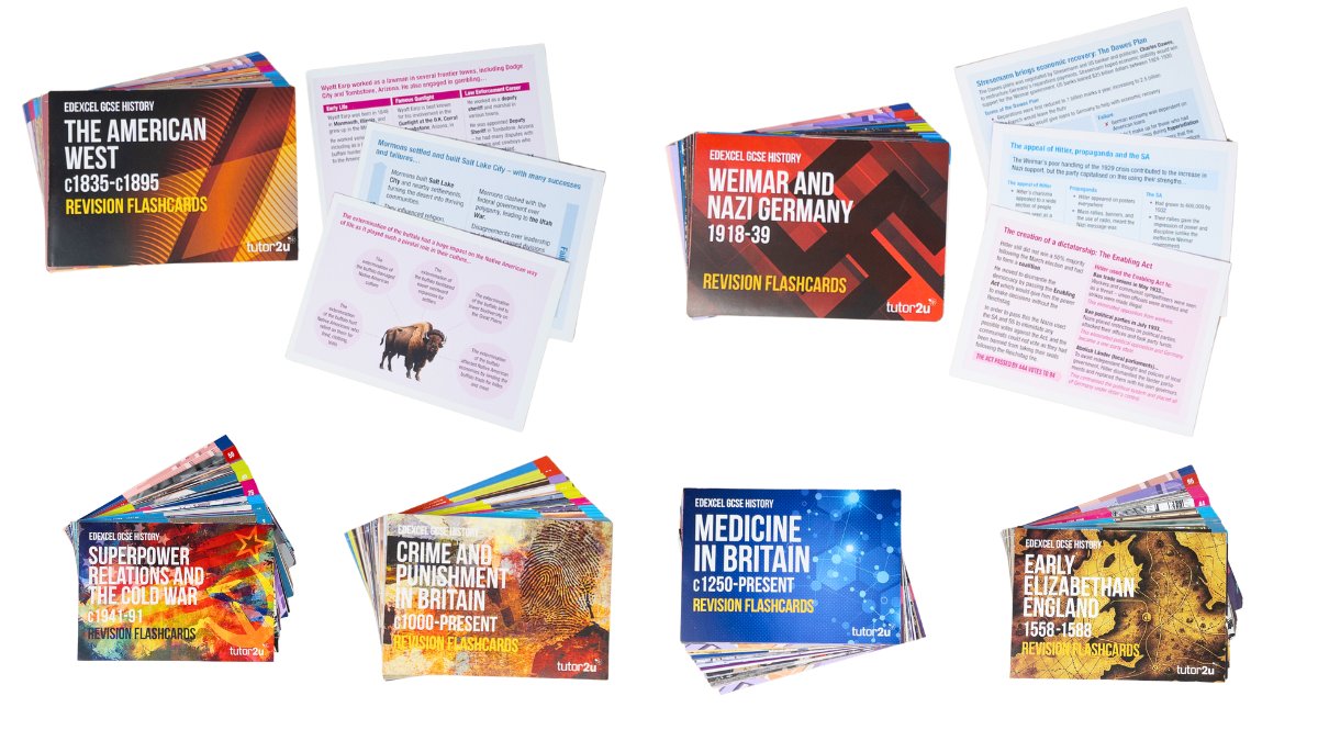 tutor2uHistory's tweet photo. Revision Flashcards for
EDEXCEL GCSE HISTORY
✅ Topic-by-topic coverage for popular units
✅ Mapped to the Edexcel GCSE History spec
✅ Written by experienced Edexcel GCSE History examiners &amp; teachers
View sample cards and order your packs here:
https://t.co/YJueXu05PC https://t.co/wUMAihoFXG
