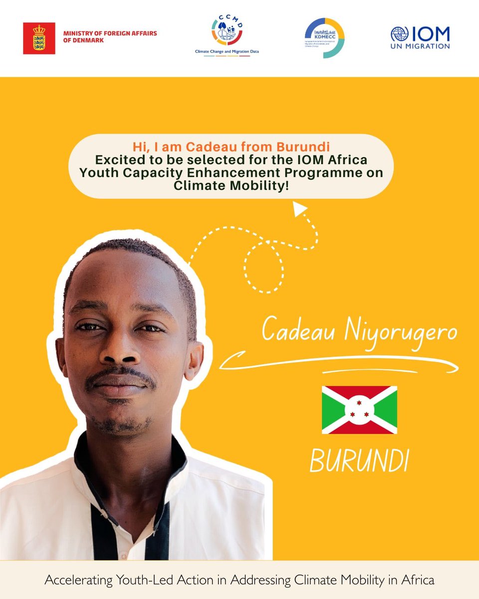 Emanuela Muscarà 🇺🇳 (@muscaraem) on Twitter photo Accelerating youth-led action to address climate mobility in Burundi 🇧🇮
👏 Warm Congratulations to <a href="/FranckYoung5/">Franck Young 🇧🇮</a> & <a href="/niyorugero/">Niyorugero Cadeau</a> on being selected among 40 young changemakers from across Africa to join IOM's Youth Capacity Enhancement Programme on #ClimateMobility. Accelerating youth-led action to address climate mobility in Burundi 🇧🇮
👏 Warm Congratulations to <a href="/FranckYoung5/">Franck Young 🇧🇮</a> & <a href="/niyorugero/">Niyorugero Cadeau</a> on being selected among 40 young changemakers from across Africa to join IOM's Youth Capacity Enhancement Programme on #ClimateMobility.
