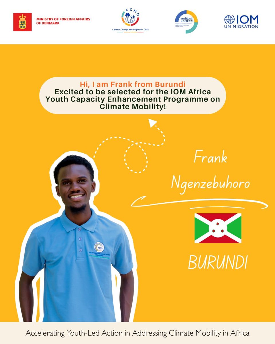 muscaraem's tweet photo. Accelerating youth-led action to address climate mobility in Burundi 🇧🇮

👏 Warm Congratulations to @FranckYoung5 & @niyorugero on being selected among 40 young changemakers from across Africa to join IOM's Youth Capacity Enhancement Programme on #ClimateMobility.

#InternationalYouthDay2025 👉https://t.co/zQYzd0dA4q