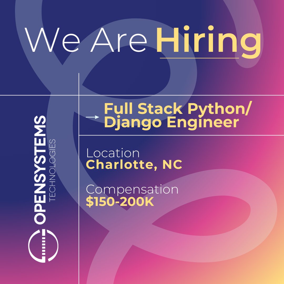 OpenSystemsTech's tweet image. We are #HIRING!! ๐ฃ A leading financial firm is hiring a Full Stack Python/Django Engineer in Charlotte, NC. Build and scale a platform powering PnL, audits, and key workflows for a leading financial firm. Apply now! ๐ f.mtr.cool/zrndlnhnce
#TechJobs #PythonJobs #CharlotteNC