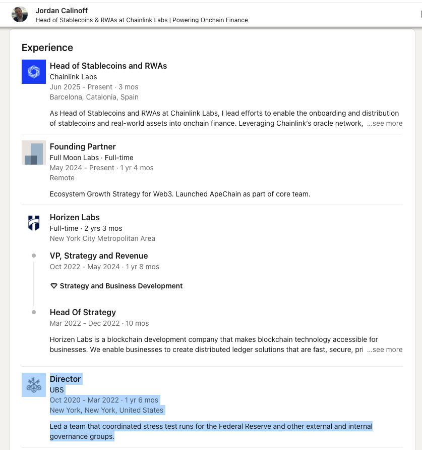 ARiHBARi's tweet photo. 🚨EVERYONE WELCOME NEW @CHAINLINK HEAD OF STABLECOINS @JCALINOFF WHOM USE TO BE A DIRECTOR AT @UBS WHERE HE "STRESS TESTED @FEDERALRESERVE GROUPS"🚨

UBS ASSETS UNDER MGMT IS $5.5 TRILLION+

$LINK
