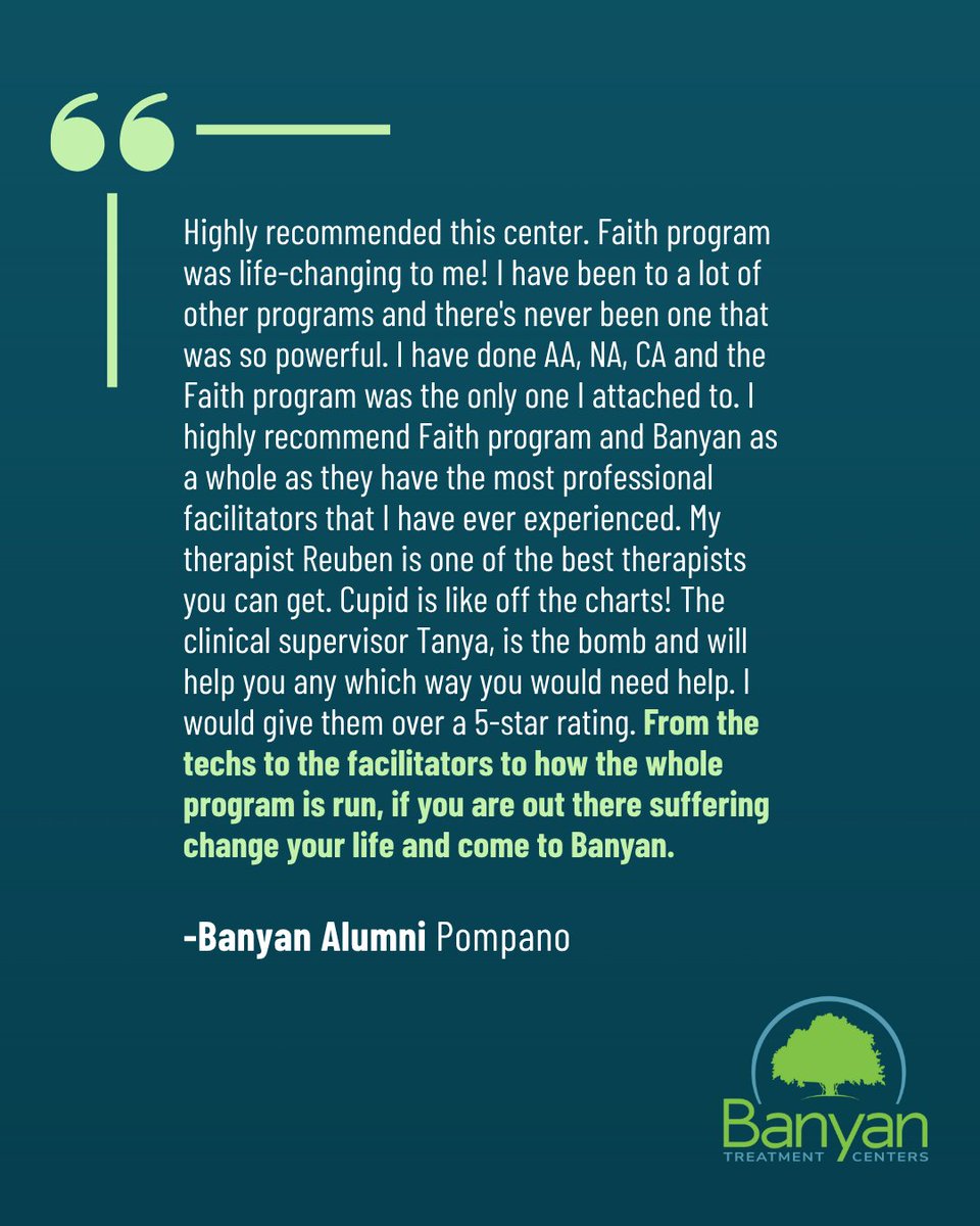 BanyanTreatment's tweet image. Real healing, real hope. 💚 At Banyan Pompano, faith-based care &amp;amp; expert support help you reclaim your life. Start your journey today!
👉 Call (888) 440-7960

#BanyanTreatmentCenters #FaithInRecovery #HealingStartsNow