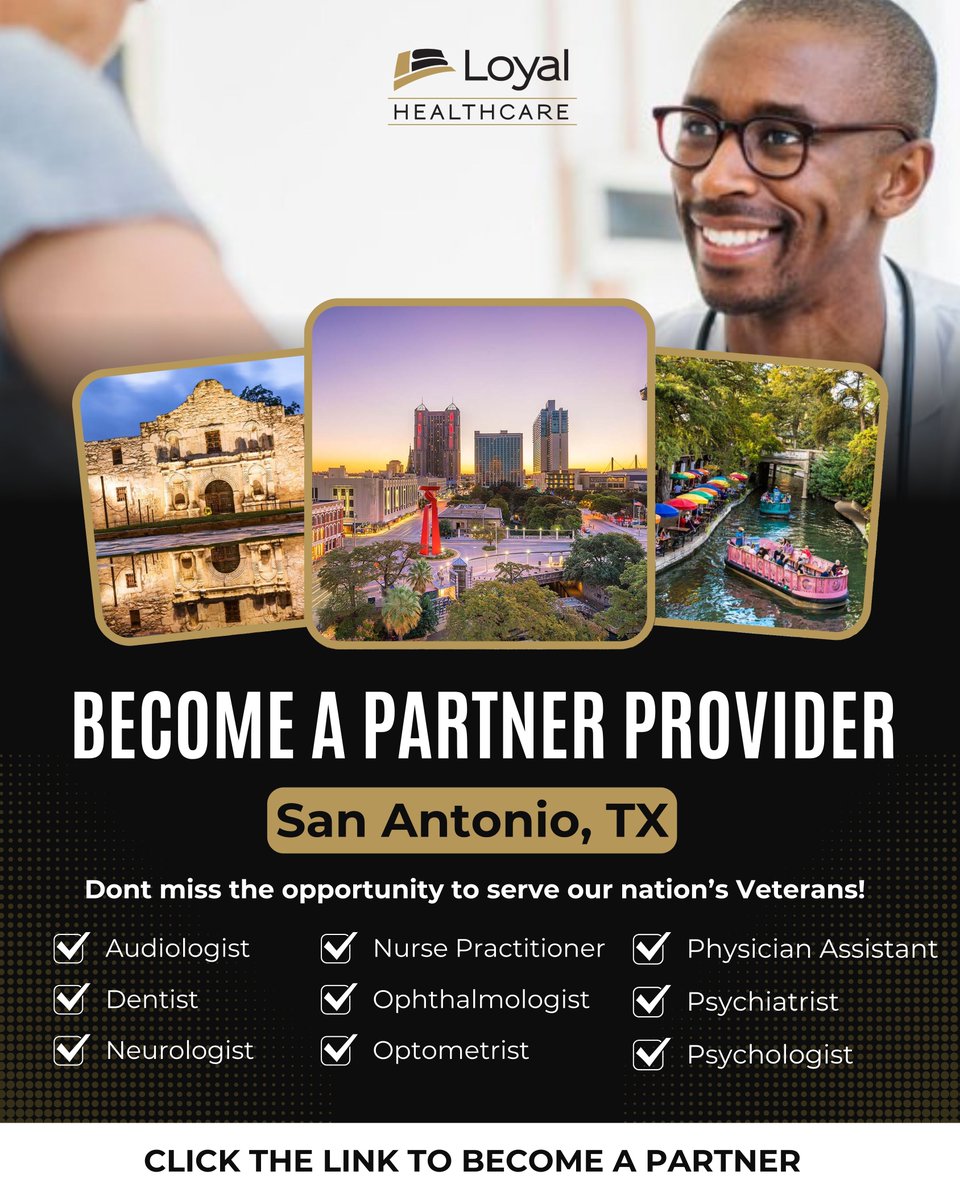 Calling our healthcare providers in San Antonio, Texas!

We're growing our network in Military City USA and looking for passionate professionals to help serve our Veterans through assessment-only services, no treatment required. Click here: loyalsource.com/partnering-wit…