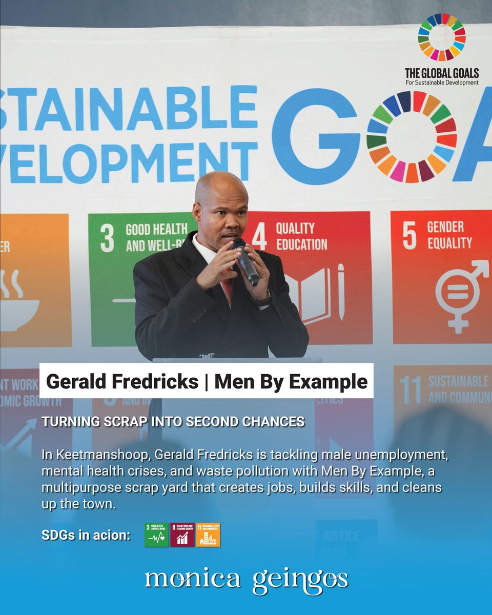 FirstLadyNam3's tweet photo. Geraldo Fredricks - Men By Example
A multipurpose scrap yard tackling male unemployment, mental health, and waste pollution, while creating green jobs in Keetmanshoop.
#IYD2025 #GlobalGoals #LocalChange https://t.co/Z0P0e06Dtw