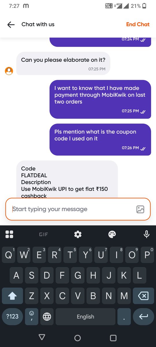 arushaaa26's tweet photo. @MobiKwikSWAT @MobiKwik 
Please customers ko bewakoof mat samjho 
Offer kya tha or bad may change kr k kya kr dia h
Information ni h customer k pas to kuch b kroge 
Ab Swiggy se b confirm kar dia 
Or koi details chahiye or ye ap logo ki chat jisme apko pata tak nahi k kya offer t https://t.co/nLlYB7btBF