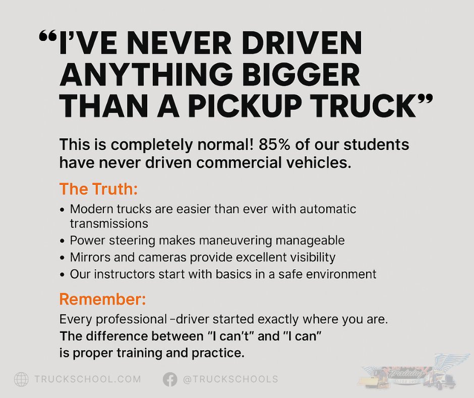 truckHEschool's tweet image. You don&apos;t need experience to start—you need willingness to learn!

#CDLTraining #BeginnerFriendly #LearnToDrive