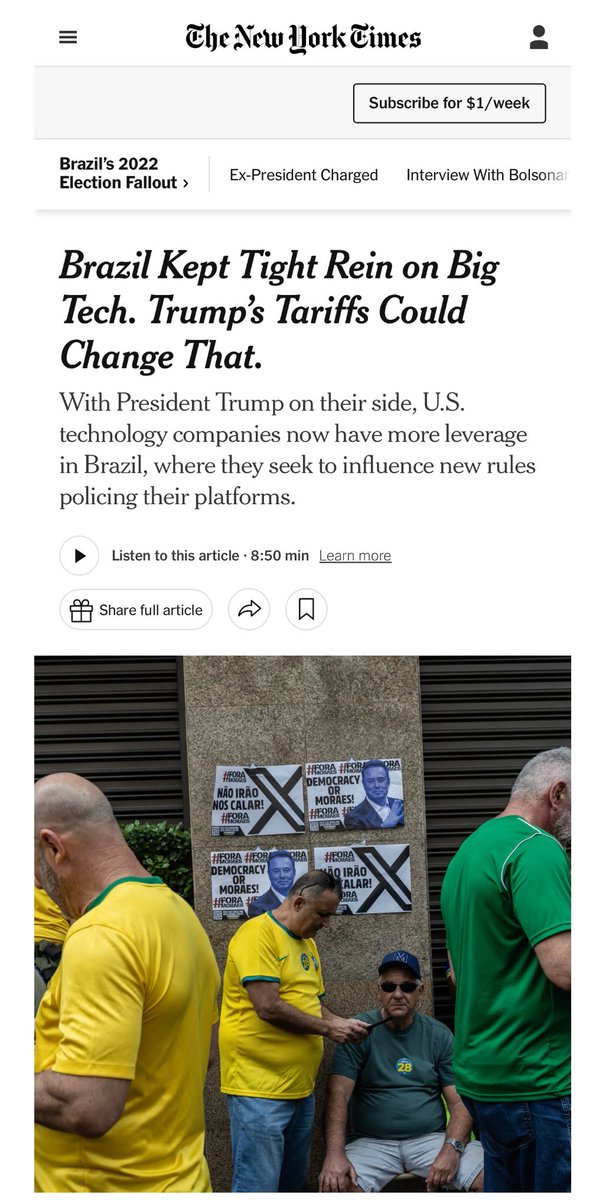 anapaulahenkel's tweet photo. Agora é a vez do New York Times mostrar a tirania de Alexandre de Moraes para o mundo:

“(𝑀𝑜𝑟𝑎𝑒𝑠) 𝑝𝑟𝑒𝑛𝑑𝑒𝑢 𝑝𝑒𝑠𝑠𝑜𝑎𝑠 𝑠𝑒𝑚 𝑗𝑢𝑙𝑔𝑎𝑚𝑒𝑛𝑡𝑜 𝑝𝑜𝑟 𝑎𝑚𝑒𝑎𝑐̧𝑎𝑠 𝑓𝑒𝑖𝑡𝑎𝑠 𝑜𝑛𝑙𝑖𝑛𝑒, 𝑏𝑙𝑜𝑞𝑢𝑒𝑜𝑢 𝑣𝑒𝑖́𝑐𝑢𝑙𝑜𝑠 𝑑𝑒 𝑛𝑜𝑡𝑖́𝑐𝑖𝑎𝑠 𝑑𝑒 𝑝𝑜𝑠𝑡𝑎𝑟 𝑐𝑜𝑛𝑡𝑒𝑢́𝑑𝑜 𝑐𝑟𝑖́𝑡𝑖𝑐𝑜 𝑎 𝑝𝑜𝑙𝑖́𝑡𝑖𝑐𝑜𝑠 𝑒 𝑜𝑟𝑑𝑒𝑛𝑜𝑢 𝑎 𝑟𝑒𝑚𝑜𝑐̧𝑎̃𝑜 𝑑𝑒 𝑐𝑜𝑛𝑡𝑎𝑠 𝑝𝑜𝑝𝑢𝑙𝑎𝑟𝑒𝑠 𝑑𝑒 𝑚𝑖́𝑑𝑖𝑎 𝑠𝑜𝑐𝑖𝑎𝑙, 𝑎𝑜 𝑚𝑒𝑠𝑚𝑜 𝑡𝑒𝑚𝑝𝑜 𝑒𝑚 𝑞𝑢𝑒 𝑠𝑒 𝑟𝑒𝑐𝑢𝑠𝑜𝑢 𝑎 𝑒𝑥𝑝𝑙𝑖𝑐𝑎𝑟 𝑐𝑜𝑚𝑜 𝑒𝑙𝑎𝑠 𝑎𝑚𝑒𝑎𝑐̧𝑎𝑣𝑎𝑚 𝑎 𝑑𝑒𝑚𝑜𝑐𝑟𝑎𝑐𝑖𝑎.”

- Que os outros ministros entendam que serão carregados para o precipício com Moraes.