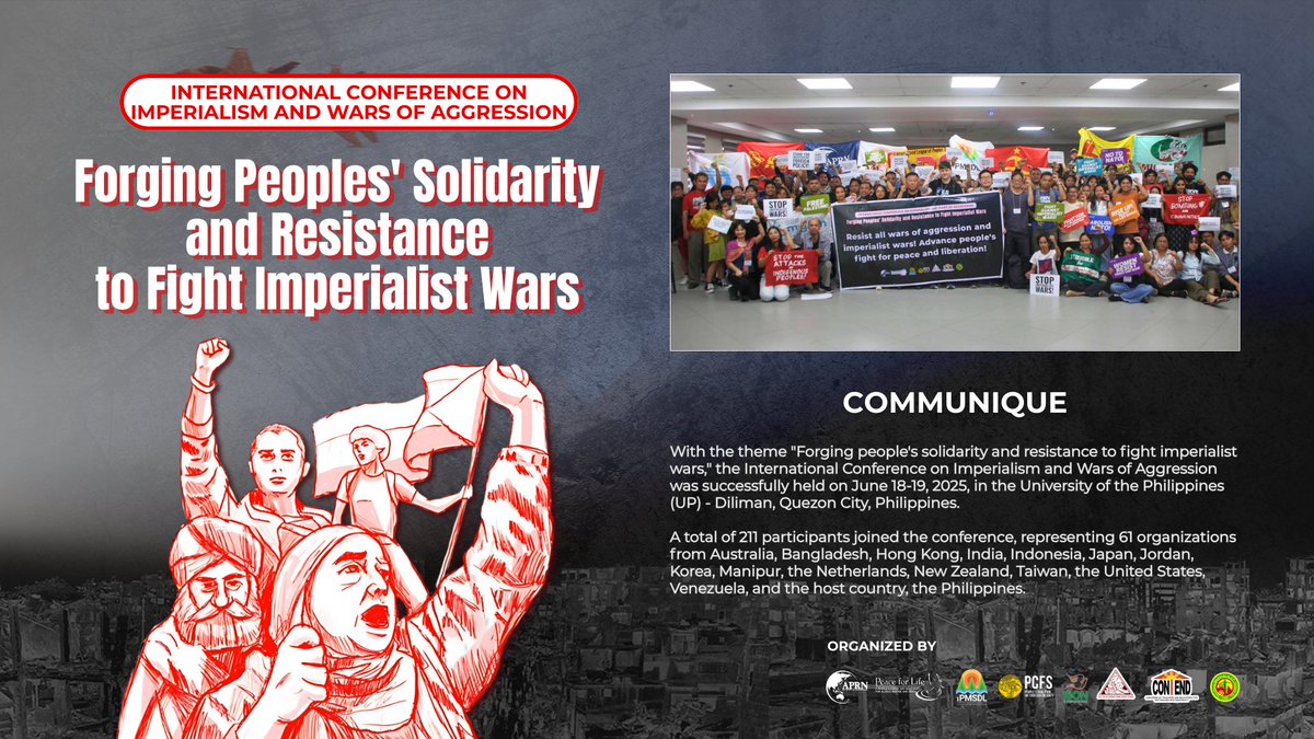 Today on International Humanitarian Law Day, we call for global solidarity against imperialist wars!

Read the full communique from the June 18-19 International Conference on Imperialism and Wars of Aggression: aprnet.org/iciwa-communiq…