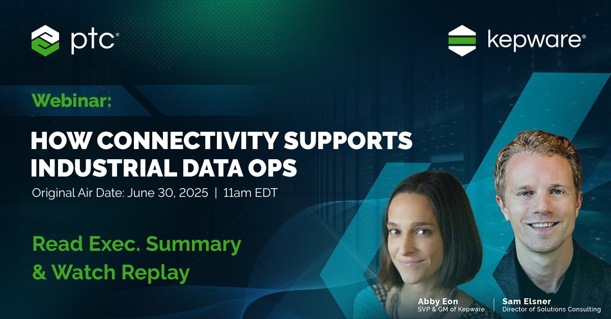 Missed our webinar “The Role of Connectivity in Industrial Data Ops”? Catch key insights from Abby Eon &amp; Sam Elsner in the exec summary or on-demand replay.

📘▶️ Watch/read here:ptc.co/JKZE50WEzwt