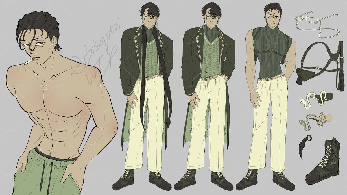 [WIP] Character Ref Sheet

I've been drawing a lot of muscles lately