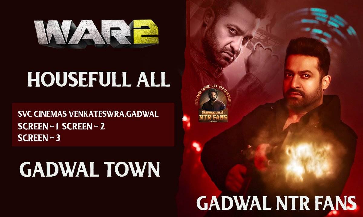 NTR 🌊chiru mudiraj (@mudirajchiruntr) on Twitter photo Mental mass Mayhem by Gadwal Tigers 💥🐯💣🔥
3 Screens All shows Housefulls ❤️🔥
Gadwal Day1 ki okkade mogudu 🛐
#War2 <a href="/ntrfansMBNR9999/">Gadwal dist NTR fans</a> Mental mass Mayhem by Gadwal Tigers 💥🐯💣🔥
3 Screens All shows Housefulls ❤️🔥
Gadwal Day1 ki okkade mogudu 🛐
#War2 <a href="/ntrfansMBNR9999/">Gadwal dist NTR fans</a>