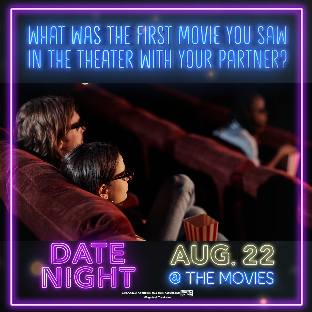 GTCinemas's tweet photo. 🎬✨ #DateNightAtTheMovies is coming up on 8/22, and we’re feeling nostalgic!

Tag your partner in the comments and tell us: What was the first movie you saw in theaters with your partner? 

 Bonus points if you remember the snacks! 🍿🎟️ https://t.co/34XsPCazQB