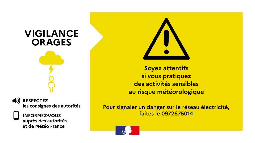 🟡Le #Calvados est placé en vigilance jaune pour risques d'orages demain après-midi.

⛈️ Ces orages pourront être accompagnés localement de fortes rafales de vent, de cumuls de pluie marqués et d'une activité électrique significative.

🚨 Prudence sur les routes, adaptez votre