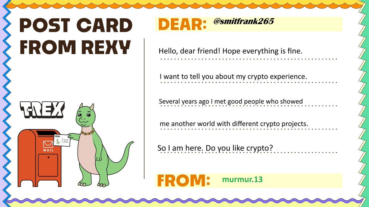 valen5o's tweet photo. A letter to my friend 
@TREX_chain 
#PostcardFromRexy https://t.co/PVYmYjPc02