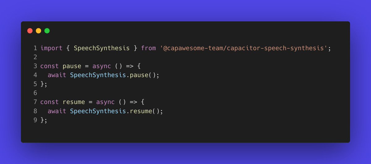 ⚡ Capacitor Speech Synthesis v7.2.0 is out!

This release adds `pause()` and `resume()` methods that allows you pause and resume an active utterance immediately.

Check it out👇
capawesome.io/plugins/speech…