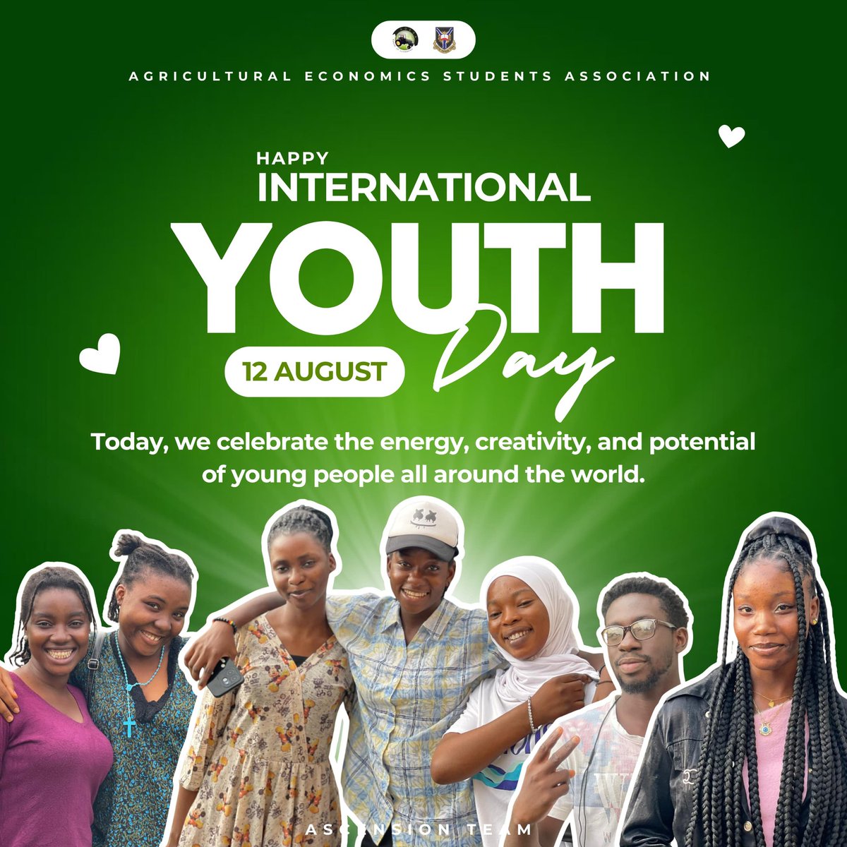 AgesaUI's tweet photo. Happy #InternationalYouthDay 🌍✨

Shout out to every young AGESITE bossing it in business, school, art &amp; beyond! 💪🔥

Theme: Local Youth Actions for the SDGs &amp; Beyond — our moves today shape tomorrow 💚
We’re not the future… we’re the NOW. 🚀

 ASCENSION  TEAM💚 https://t.co/LWrMOz0Loc