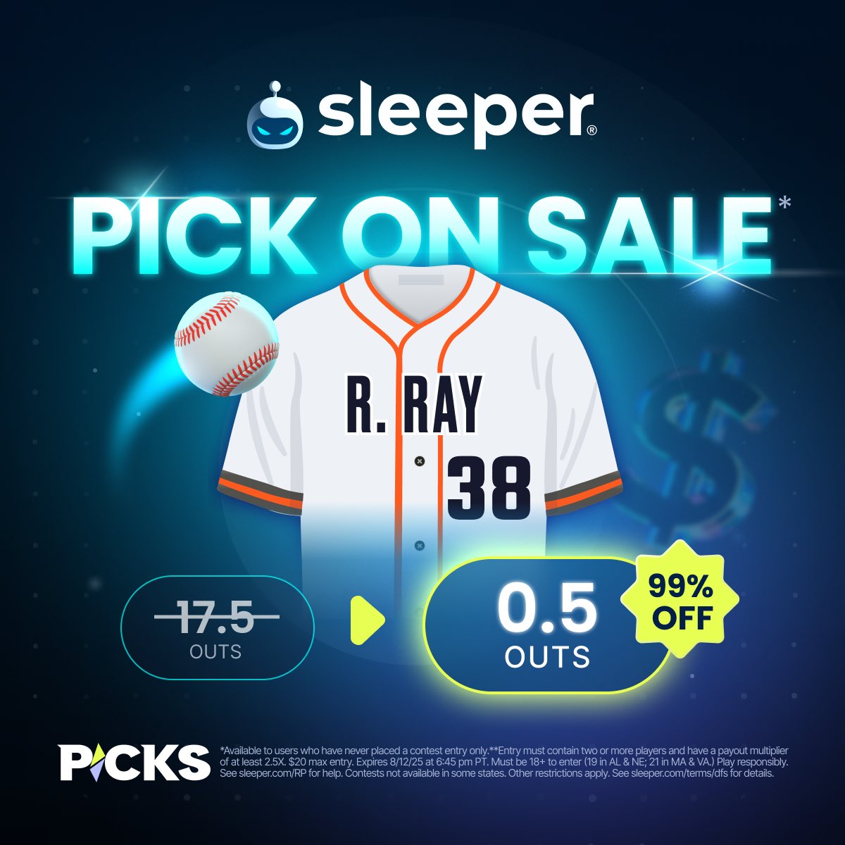 DailyFreePlays's tweet image. 🚨 First-time depositors, get this AMAZING DEAL! 

🎉 Pick on sale: 17.5 outs dropped to 0.5 outs - 99% OFF! 

🏃‍♂️ Let’s run it up!! Click my link to grab this exclusive first-time depositor offer:  

👉Sleeper.com/promo/DAILYFP

#SleeperPicks #GreatDeal #SFGiants
