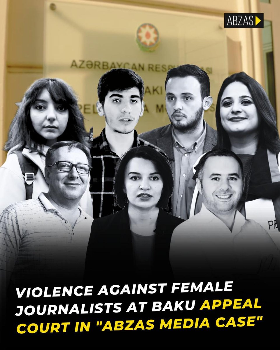 At the Baku Appeal Court hearing in the Abzas Media case, female journalists were pushed and shoved by guards after protesting that they couldn’t hear the proceedings.
Judge Zafar Ahmadov rejected all defence motions.
Next hearing: 26 Aug.

More: shorturl.at/ztl0M