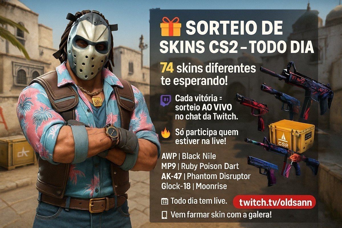 🟢 LIVE AGORA!
🎁 SORTEIO DE SKINS CS2 TODO DIA!
💥 São muitas skins insanas te esperando, com valores de R$15 a R$ 30!
🎉Sorteio inicial do Dia de Hoje: MP9 | Ruby Poison Dart (Factory New)

✅Sorteio GRÁTIS para o CHAT: ★ Falchion Knife | Bright Water (Field-Tested)
🗓️Dia