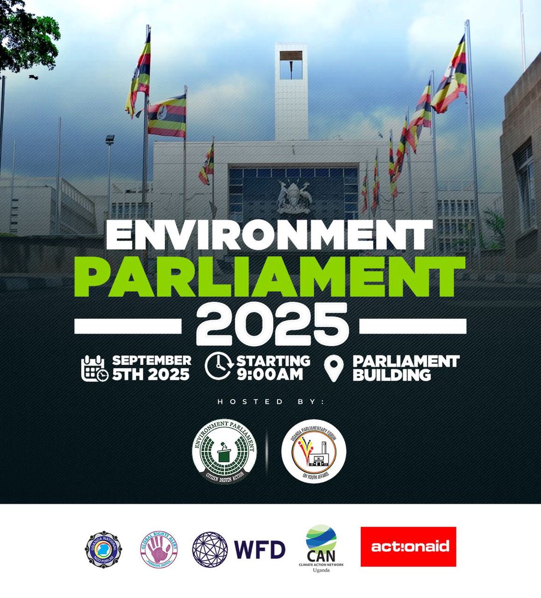 The theme of this years Environment Parliament is: MAINSTREAMING CLIMATE ACTION INTO POLITICS: ADVANCING GREEN
JOBS &amp; ENVIRONMENTAL JUSTICE FOR UGANDA’S FUTURE.