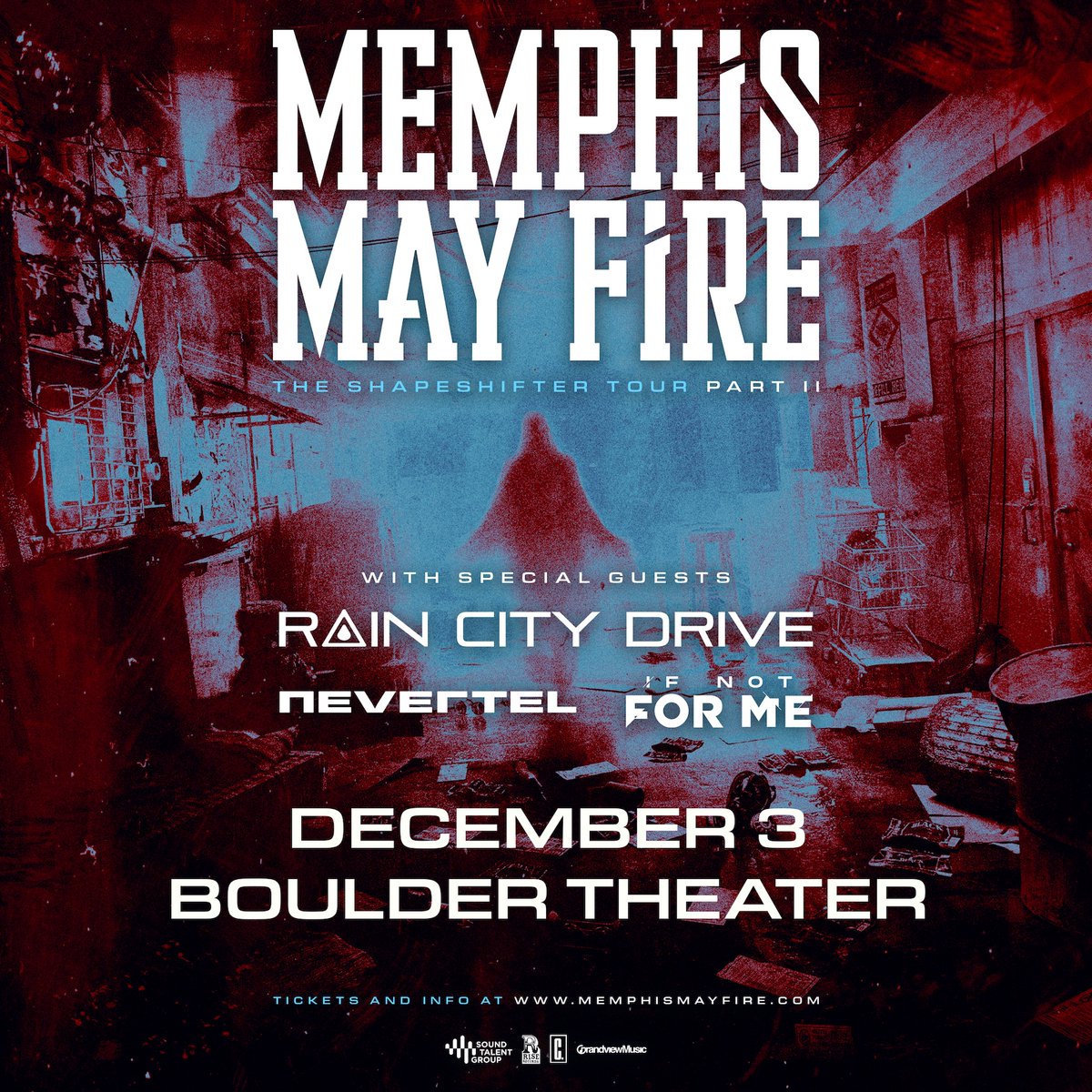 Get ready to rock 🤘🏼 @memphismayfire is bringing <a href="/raincitydrive/">Rain City Drive</a>, <a href="/nevertelUS/">NEVERTEL</a>, and @Ifnotformeband to Boulder Theater on 12/3. Get tickets first when you sign up for our presale at loom.ly/D-8lAkk

Public on-sale starts 10am Friday at loom.ly/PvkufX0