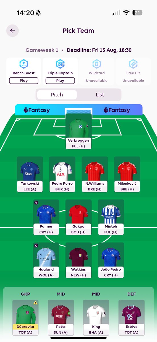TobyJames31_'s tweet photo. @LetsTalk_FPL Gakpo -> Saka GW2 (C)
Saka -> Bruno GW3 (C)
Potts -> Reijnders GW4 (hope no price rises 🤞)
FH4 To attack LIV v BUR CRY V SUN FUL V LEE NEW V WOL
GW 6 TC Haaland 
WC Post IB 
Play the defence everyweek no matter fixture , idea is to attack fixtures for MIDs/FWDs https://t.co/bKD5Fp2zVM
