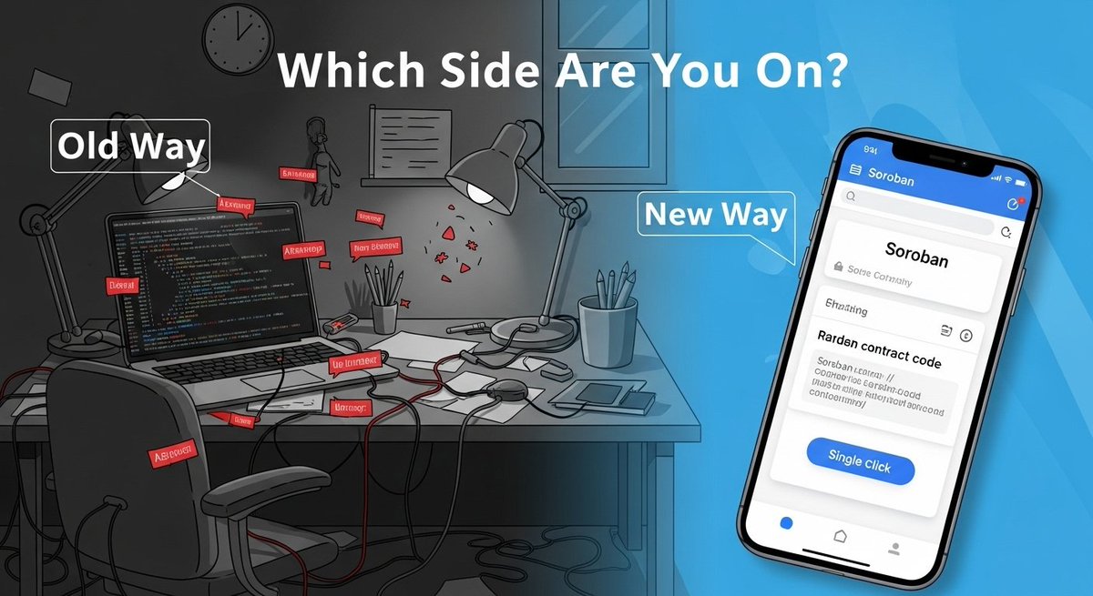 Picture this:

Old way👉Download, configure, debug endlessly

New way👉Start building Soroban contracts… in seconds, on your phone

Which side are you on?

This is the revolutionary for devs