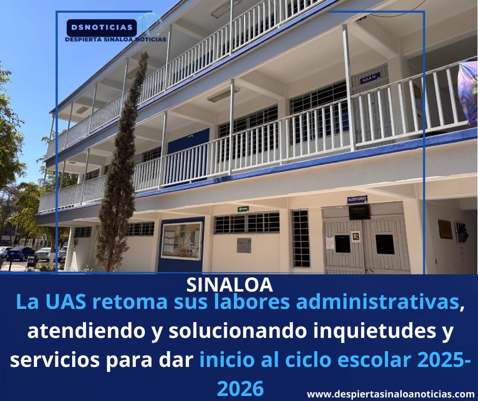 La Universidad Autónoma de Sinaloa (UAS) reactiva sus actividades administrativas para el ciclo escolar 2025-2026, anunció la doctora Nidia Yuniba Brun Corona, secretaria general de la UAS, al señalar la reincorporación del personal docente  despiertasinaloanoticias.com/la-uas-retoma-…