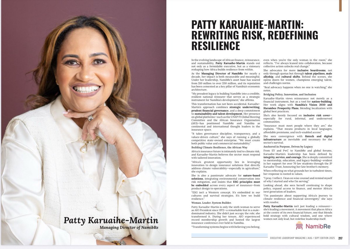 Celebrating Women’s Month in Leadership!

We’re proud to see our MD, <a href="/PattyKaruaihem1/">Patty Karuaihemartin</a>, featured in the August–September edition of Executive Leadership Magazine, along side powerhouses such as Dr. Linda Ncube- Nkomo and Patricia Stock. 
 lnkd.in/dQHwF-RY