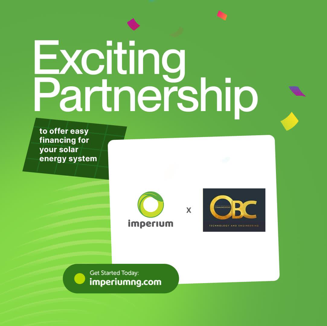 obcsolarworld's tweet photo. Great things happen when the right minds unite. 
With @myimperium, OBC Solar World now offers flexible, stress-free financing to make going solar easier than ever.

Let’s power your home &amp; your future. 
📞 09035358457 | WhatsApp us

 #SolarEnergy #EasyFinancing #Partnership https://t.co/kNPwodKsUb