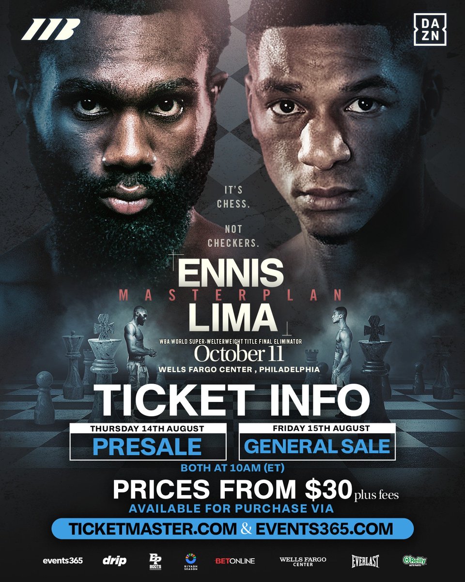 MatchroomBoxing's tweet photo. Tickets for @JaronEnnis' Super Welterweight debut in Philadelphia on October 11 go on sale THIS WEEK! 🎟️

All the details ⤵️ #EnnisLima https://t.co/Y9vrzLmE2S