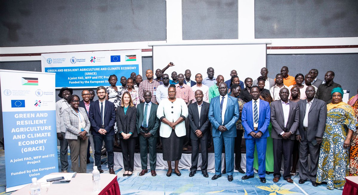 FAOSouthSudan's tweet photo. With support from @EUinSouthSudan 🇪🇺 &amp; in partnership with @FAO, @WFP_SouthSudan, @ITCnews, &amp; Central Equatoria State govt stakeholders, the Green &amp; #Resilient #Agriculture &amp; #Climate Economy (GRACE) project was officially launched today in Juba through an inception workshop 🌾 https://t.co/v93gdrU9ur