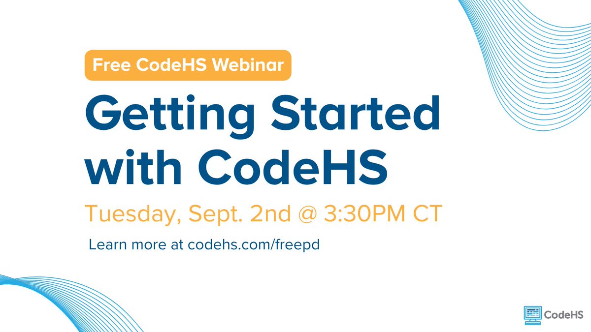 CodeHS's tweet image. 🎓 New to teaching CS with CodeHS? Join our free 45-minute webinar to get set up for the 2025–26 school year. We’ll walk through choosing the right course, creating class sections, and using key teacher tools. Register now at codehs.com/freepd
#CodeHS #ComputerScience…