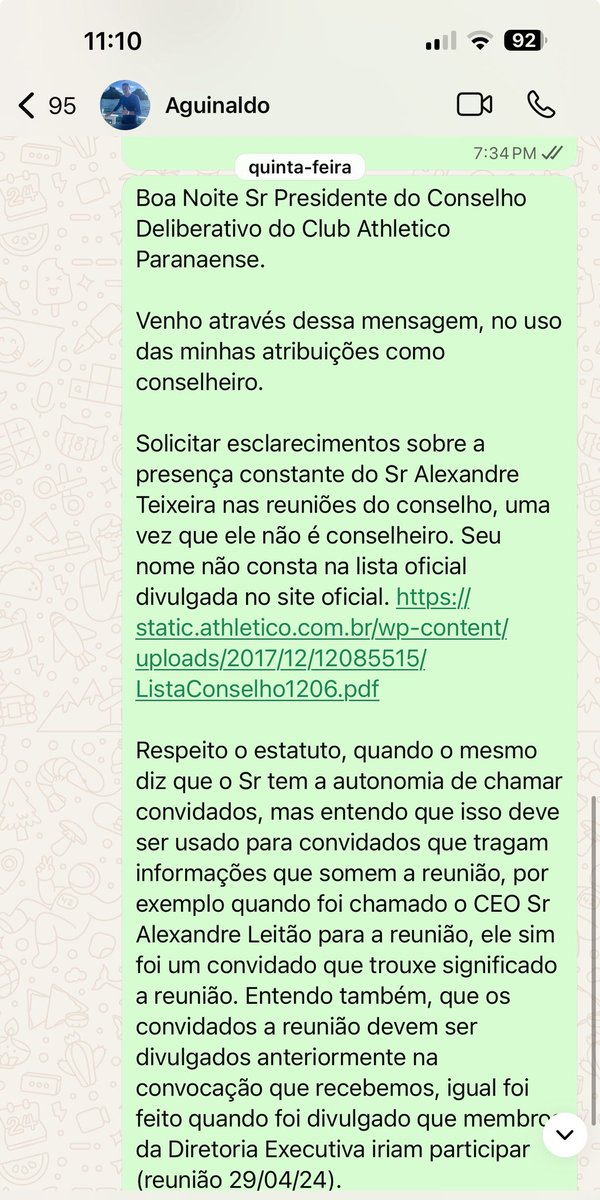 Fernando Azevedo (@fernandocaptof) on Twitter photo Cobrei o Presidente do Conselho Deliberativo do <a href="/AthleticoPR/">Athletico Paranaense</a>, Aguinaldo Coelho de Farias no Watsapp na quinta. Até agora nada de resposta. Vou cobrar agora via e-mail. E se não resolver, vou cobrar via notificação extrajudicial. O Referido papo de Conselheiro, quer vender a tese Cobrei o Presidente do Conselho Deliberativo do <a href="/AthleticoPR/">Athletico Paranaense</a>, Aguinaldo Coelho de Farias no Watsapp na quinta. Até agora nada de resposta. Vou cobrar agora via e-mail. E se não resolver, vou cobrar via notificação extrajudicial. O Referido papo de Conselheiro, quer vender a tese