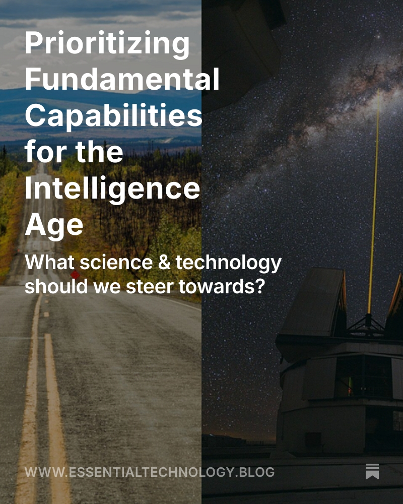 Convergent Research (@convergent_fros) on Twitter photo How can we identify what capabilities will matter most in an increasingly intelligence-saturated world?
1. Avoid fast obsolescence 
2. Complement AI
3. Use the steering wheel, not just the pedals
4. Imagine good futures
+ our AI-inflected priorities across 7 fields. Read on: How can we identify what capabilities will matter most in an increasingly intelligence-saturated world?
1. Avoid fast obsolescence 
2. Complement AI
3. Use the steering wheel, not just the pedals
4. Imagine good futures
+ our AI-inflected priorities across 7 fields. Read on: