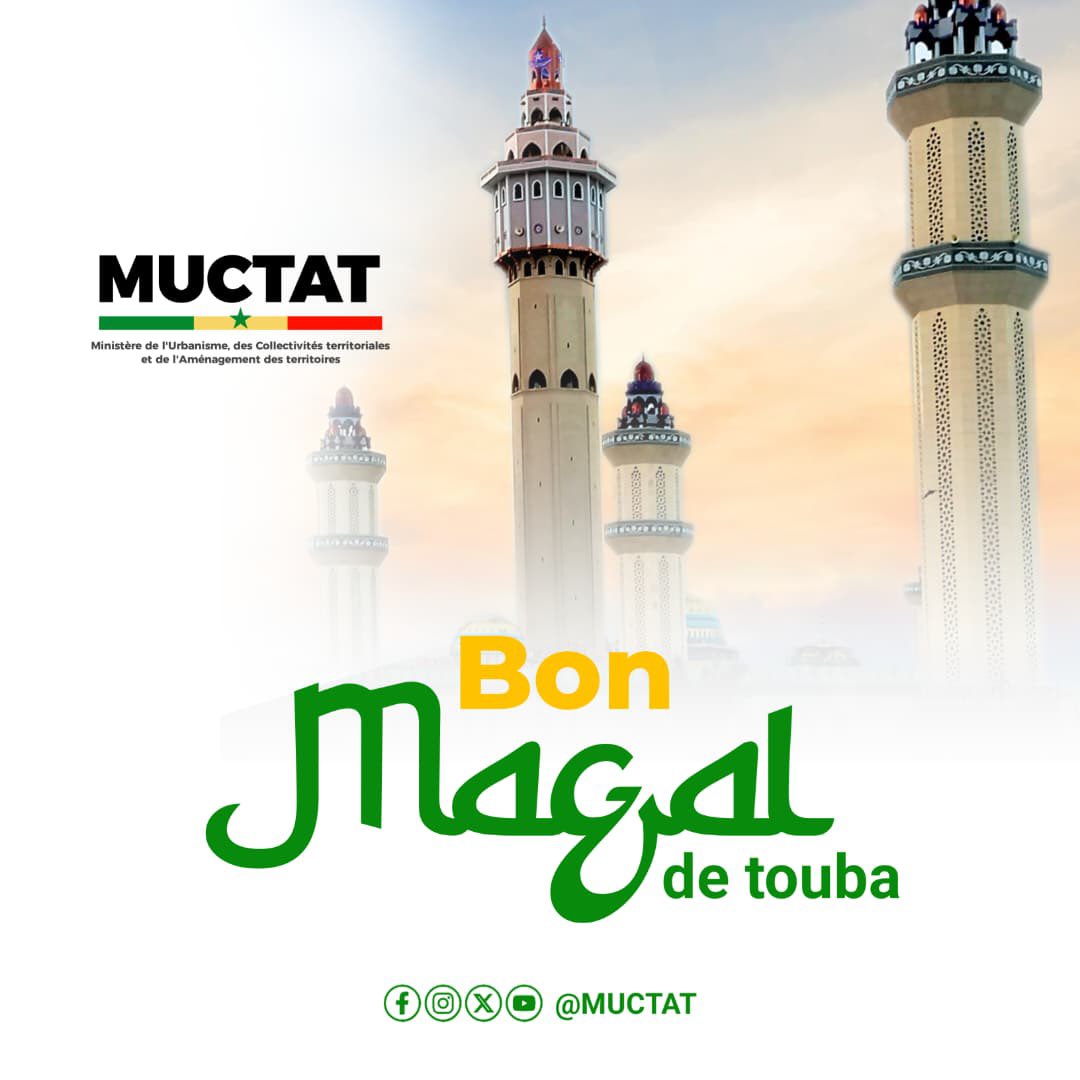 Le Ministère de l’Urbanisme, des Collectivités territoriales et de l’Aménagement des territoires vous souhaite un bon Magal de Touba.
Soyez prudents sur la route !!

#magaltouba #touba #muctat