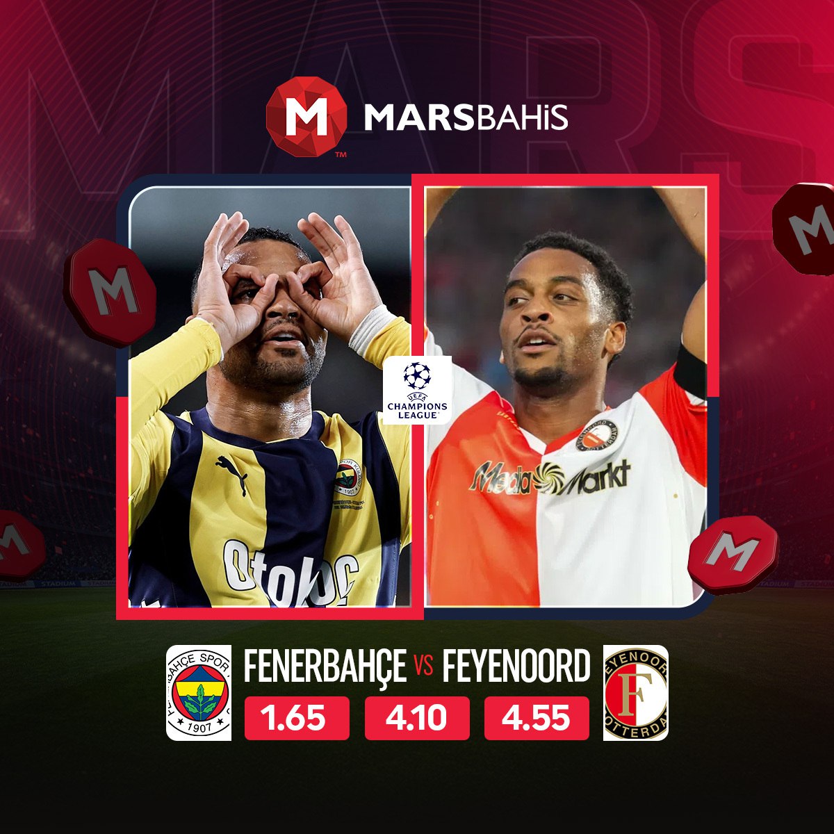 Tamam mı devam mı karşılaşmasında en yüksek oranlar  Marsbahis 'te. Yüksek oranlar için daima Marsbahis 💰💰

🇹🇷 #Fenerbahçe ⚔️ #Feyenoord 🇳🇱

➡️Güncel Giriş Adresi = t2m.io/Marsbahis2025

.
.
#gününmaçı #denemebonusu #marsbahis #freespin