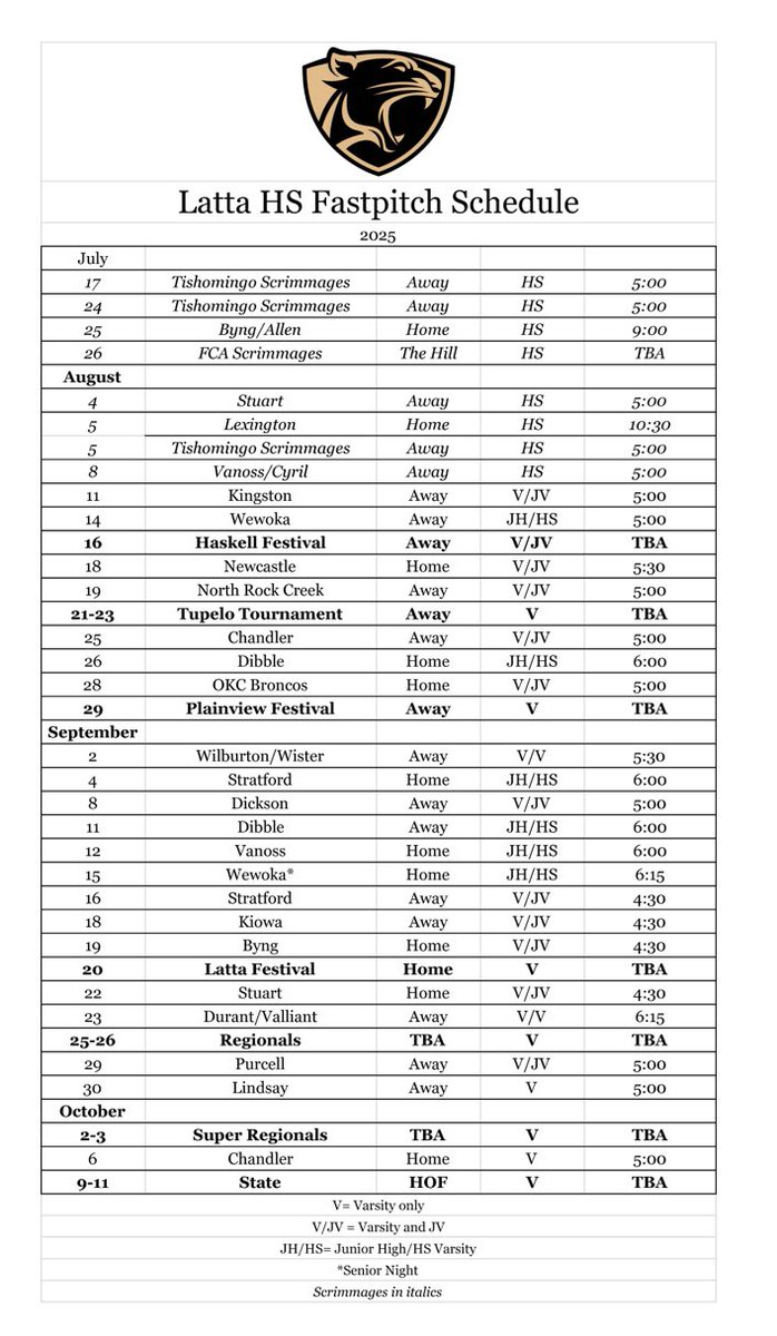 LattaHSPanthers's tweet image. 🥎⚾️ Fall Baseball &amp;amp; Softball Schedules
