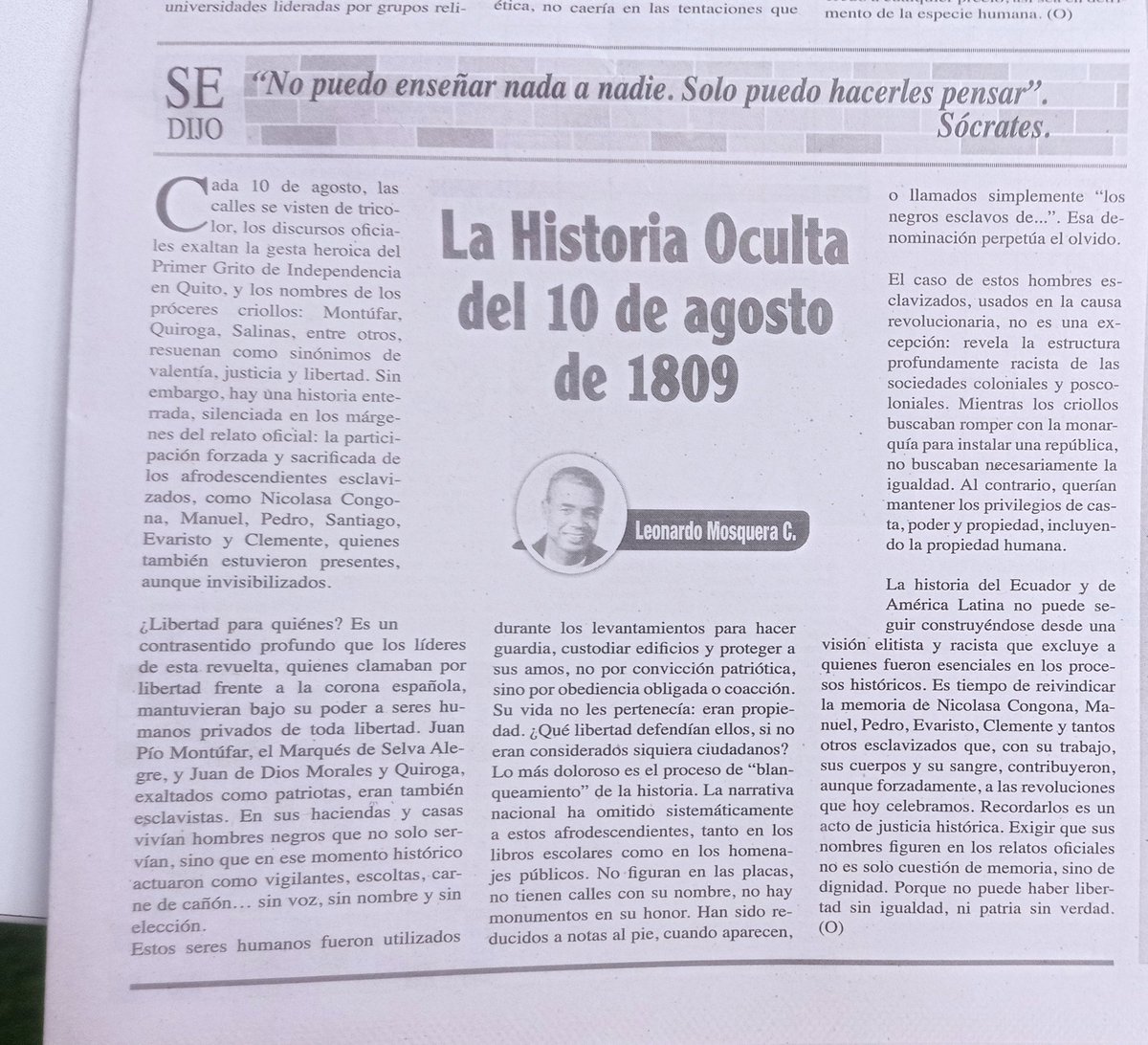 Mi aporte <a href="/ElHeraldoAmbato/">El Heraldo Ambato</a>
 La historia del 🇪🇨 no puede seguir construyéndose desde una visión elitista y racista que excluye a quienes fueron parte en procesos históricos. No es solo cuestión d memoria, sino de dignidad. No puede haber libertad sin igualdad, ni patria sin verdad