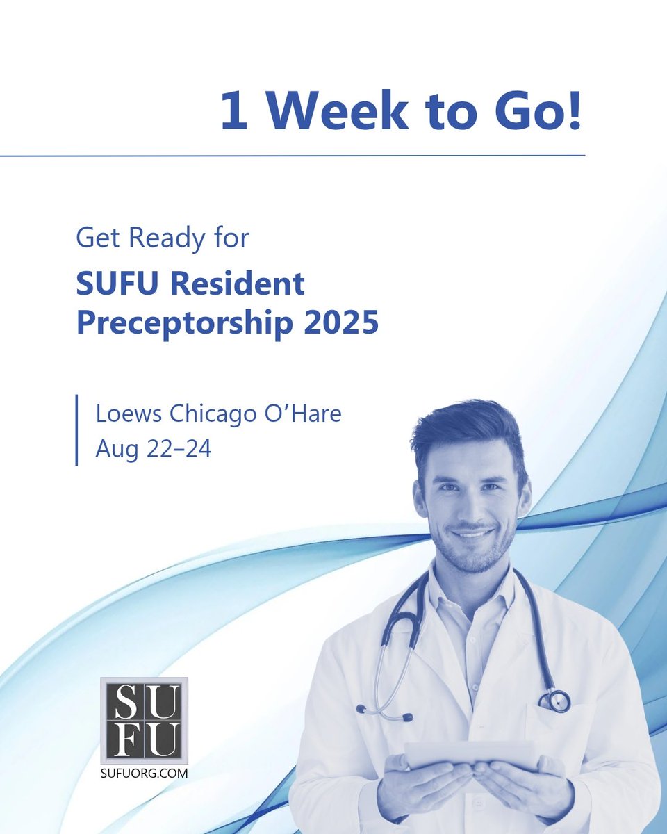⏳ 1 week to go!
We’re excited to welcome residents to the SUFU Resident Preceptorship 2025 this Aug 22–24 at Loews Chicago O’Hare.

Get ready to learn, connect &amp; grow!
#SUFUPreceptorship #SUFU2025 #UrologyEducation