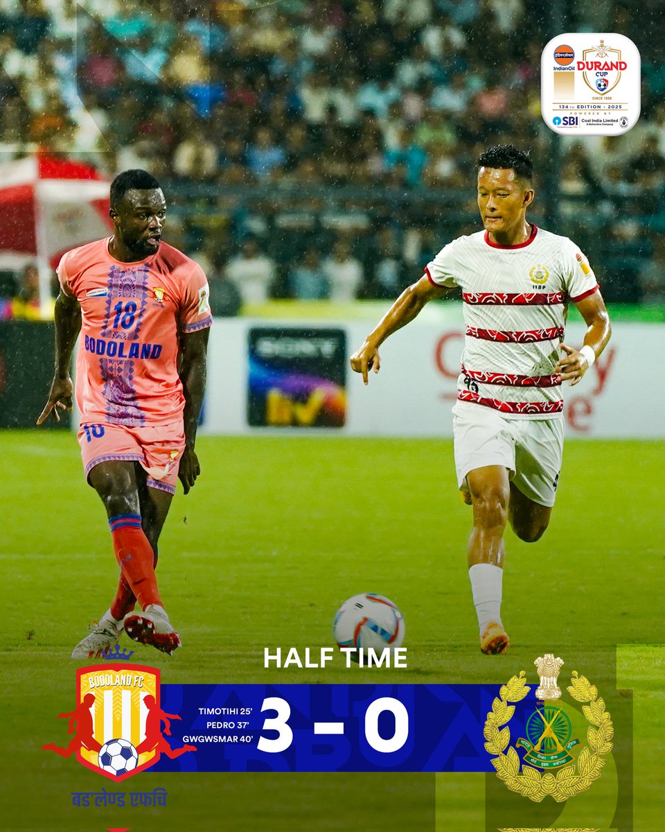 thedurandcup's tweet photo. HT| #BDFC 3-0 #ITBPFT
BDFC is dominating the match, with a convincing 3-0 lead against ITBPFT at the break.
The action has been intense, and ITBPFT is still chasing the game.
Will they make a comeback in the second half, or will BDFC continue to hold their ground?
#BDFCITBPFT #134thEditionofIndianOilDurandCup #PoweredBySBIandCoalIndia #DurandCup2025 #ManyChampionsOneLegacy #IndianFootball