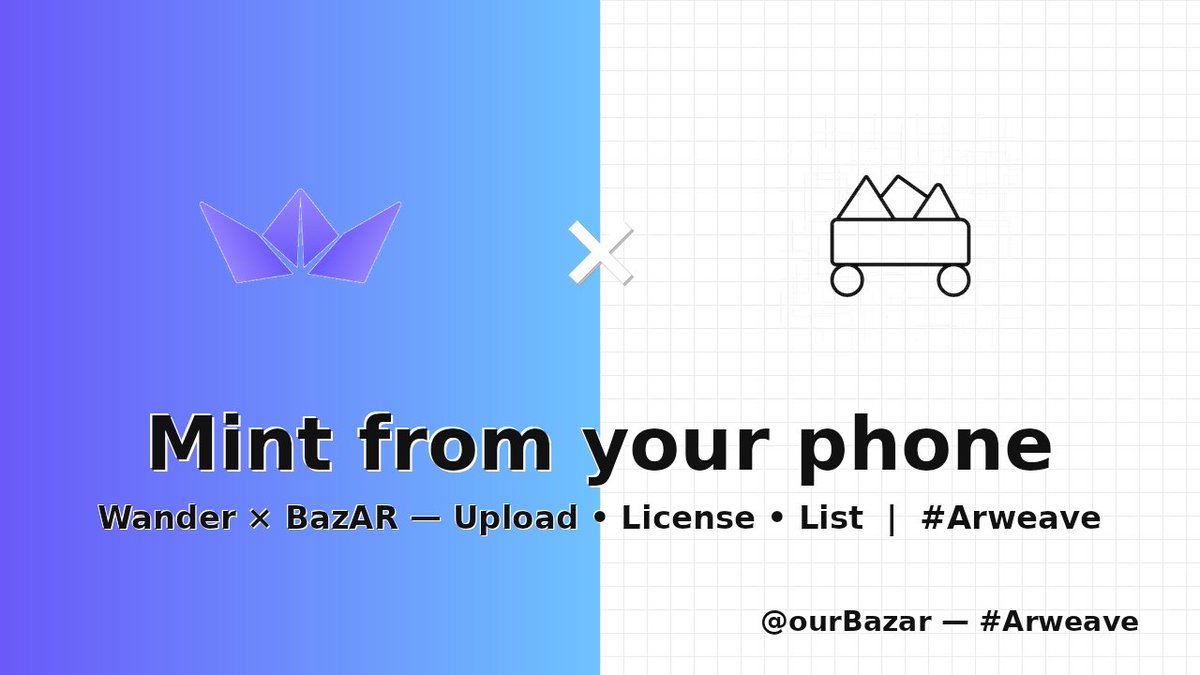 You make music, podcasts, digital releases. But minting from your phone has been clunky, ideas pile up, momentum dies.

BazAR + <a href="/usewander/">Wander</a>:
Upload. 
LIcense. 
List from iOS/Android. 
No laptop needed.