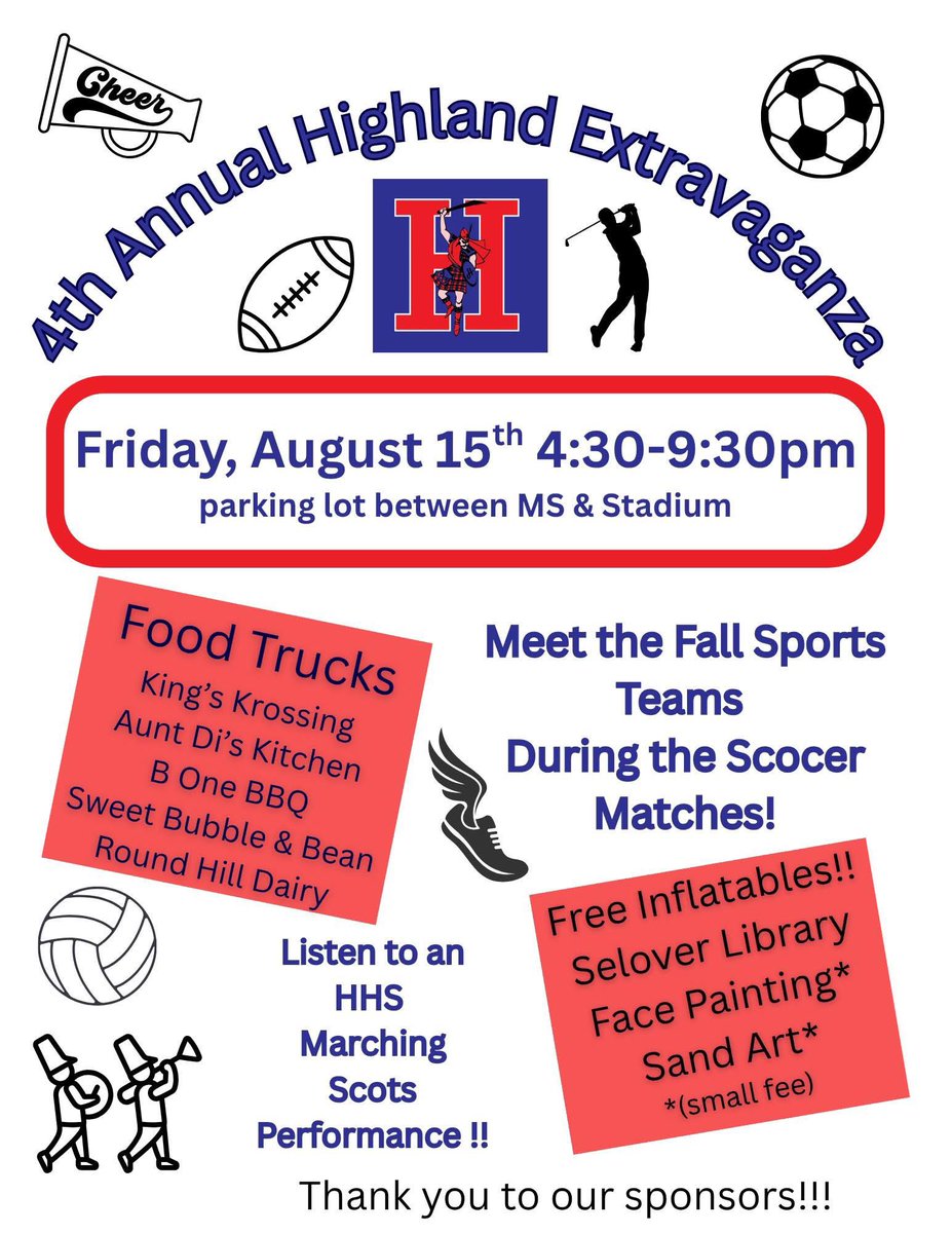 hlsdsports's tweet photo. *Reminder*

Friday is the Summer Extravaganza from 4:30-9:30! We would love to see everyone there. https://t.co/rwzCiAjwfQ