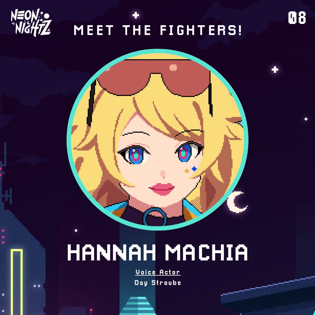 NeonNightzGame's tweet photo. "Alert the presses! Oh wait, that's me." 
CHARACTER 08. Hannah Machia. 
Age: 36. 
NeoCity News's head anchor and sportscaster. She regularly covers the Neon FightZ Tournament, but seeks to enter the games herself.
Voice Actor: @Day https://t.co/sfXN3rjluP