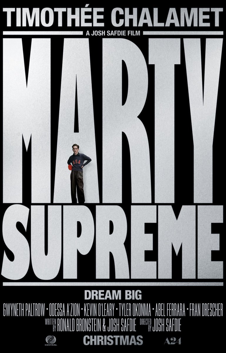 Timothée Chalamet, Tyler The Creator and Gwyneth Paltrow star in Marty Supreme, directed by Josh Safdie (Good Time, Uncut Gems)

Trailer Tomorrow <a href="/A24/">A24</a>