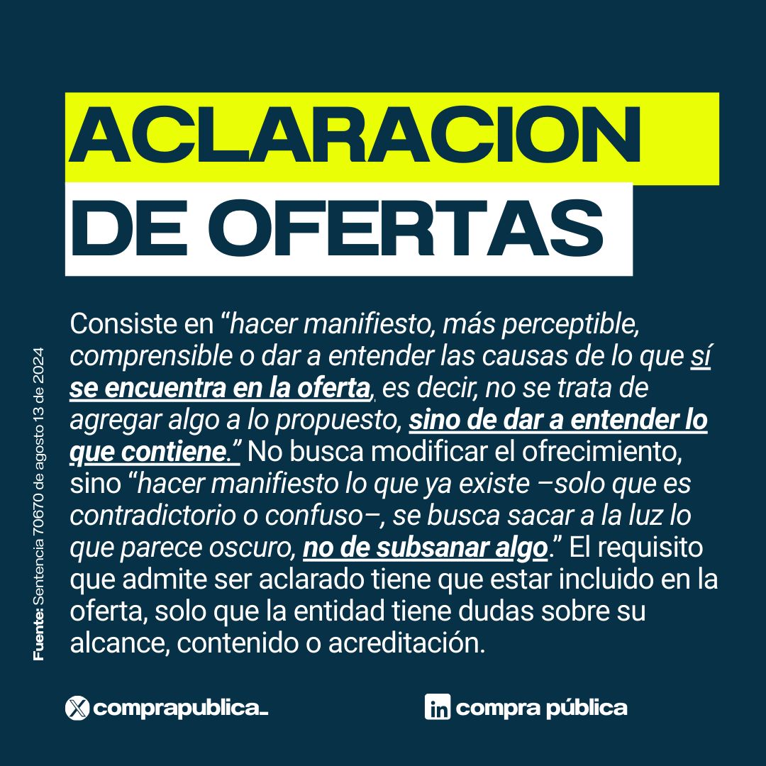 comprapublica_'s tweet photo. 📝En un proceso de selección, aclarar una propuesta no es lo mismo que subsanarla. Aunque ambas persiguen una misma finalidad (adecuar la propuesta al pliego), comportan actuaciones semántica y jurídicamente distintas

¿Todavía confundido?

¡Te dejamos esta infografía!👇 https://t.co/SQwMM3ueQc