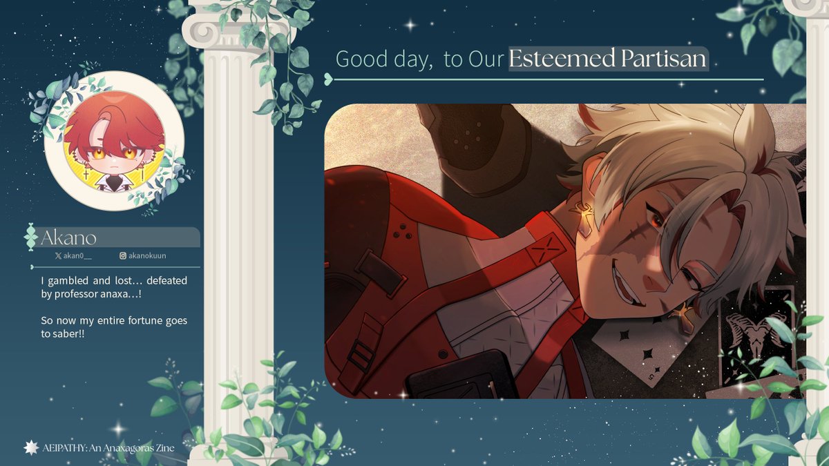 🍃 GUEST SPOTLIGHT 🍃

→ The Sages of the Grove of Epiphany are pleased to unveil the first of its Guest Scholars. Please welcome our First Guest Artist, <a href="/akan0__/">akano👹 | vgen open!!</a>. We patiently await the carefully crafted piece that our dear partisan will be creating for our dear Professor ~
