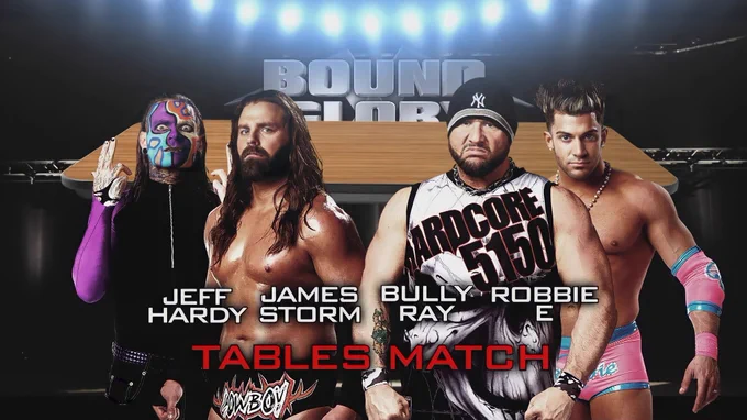 wrestle_hist's tweet photo. 8/12/2012
Bully Ray defeated James Storm, Jeff Hardy and Robbie E in a Tables Match at Hardcore Justice from the Impact Zone in Orlando, Florida.
#TNA #ImpactWrestling #HardcoreJustice #BullyRay #BubbaRayDudley #JamesStorm #JeffHardy #RobbieE #RobertStone #TablesMatch https://t.co/q4PNiBAtuM