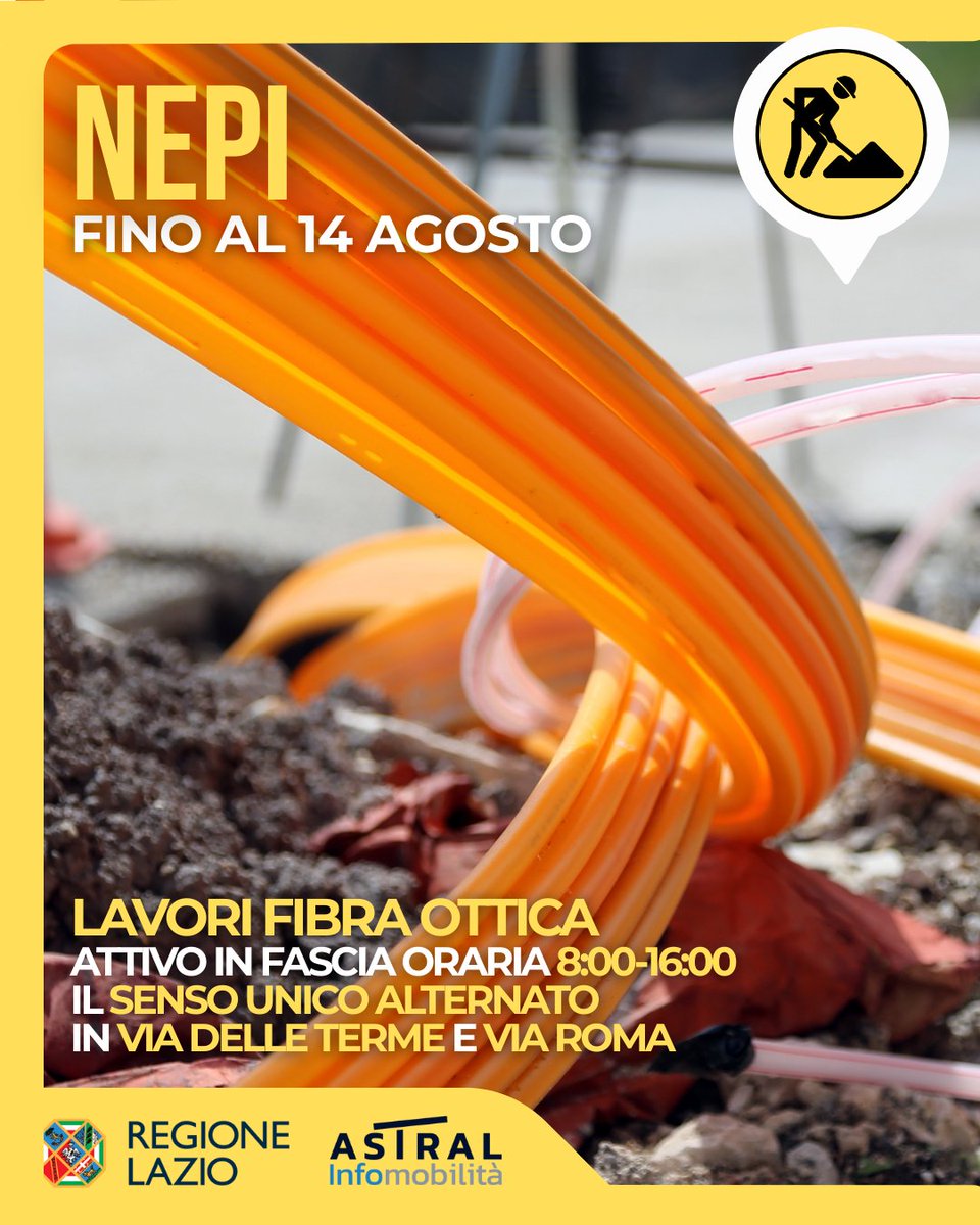 astralmobilita's tweet image. 📢🚧 #Nepi  

#lavori implementazione fibra ottica

⚠️🚦 attivo  senso unico alternato in #ViadelleTerme e #ViaRoma

📅fino al #14Agosto

🕐8:00 - 16:00

👉shorturl.at/JzY2d

@WazeLazio
#viabiliLAZ